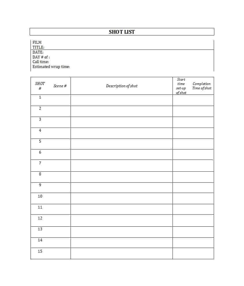50 Handy Shot List Templates [Film & Photography] ᐅ Intended For Shooting Script Template Word