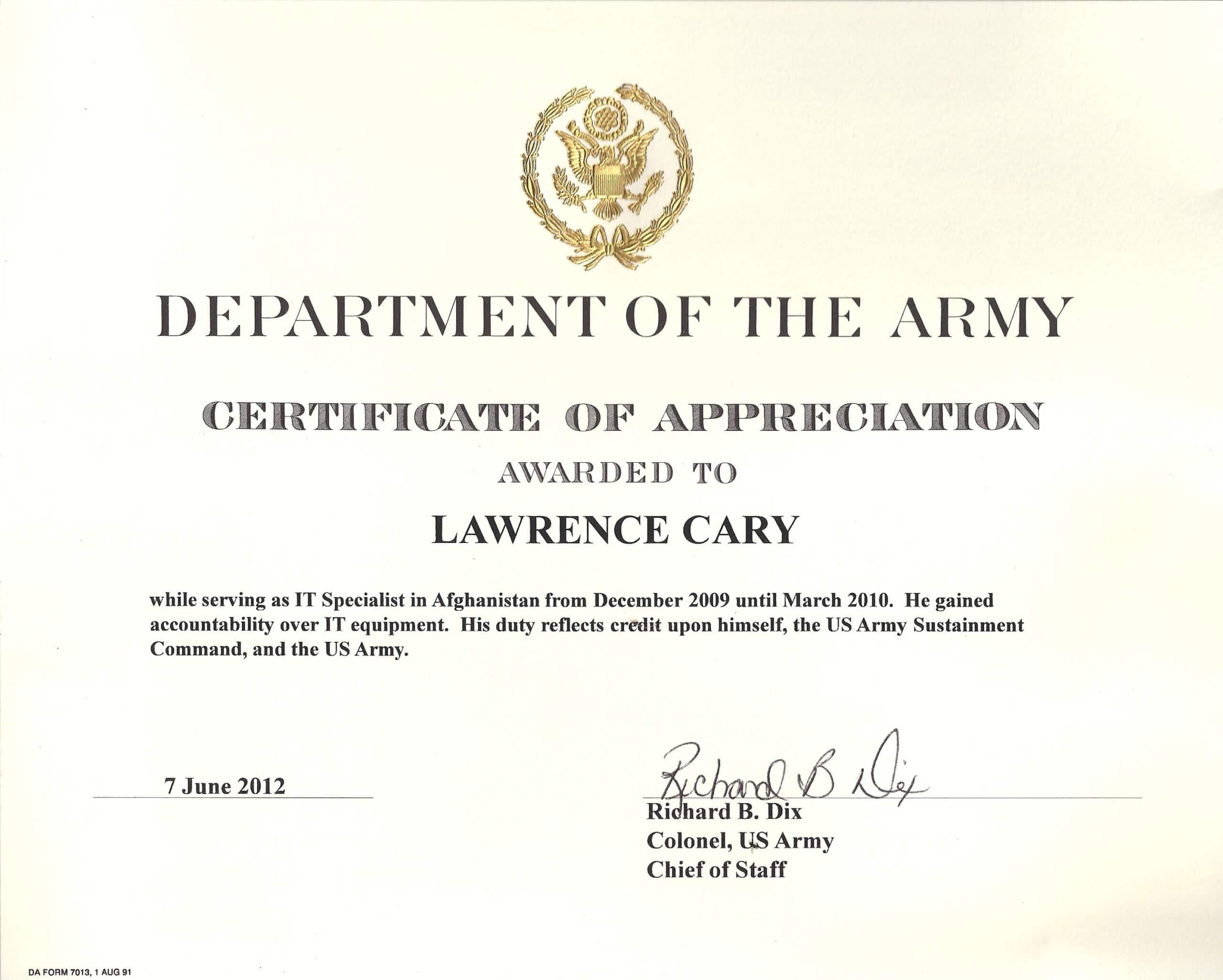 6+ Army Appreciation Certificate Templates - Pdf, Docx Throughout Army Certificate Of Achievement Template
