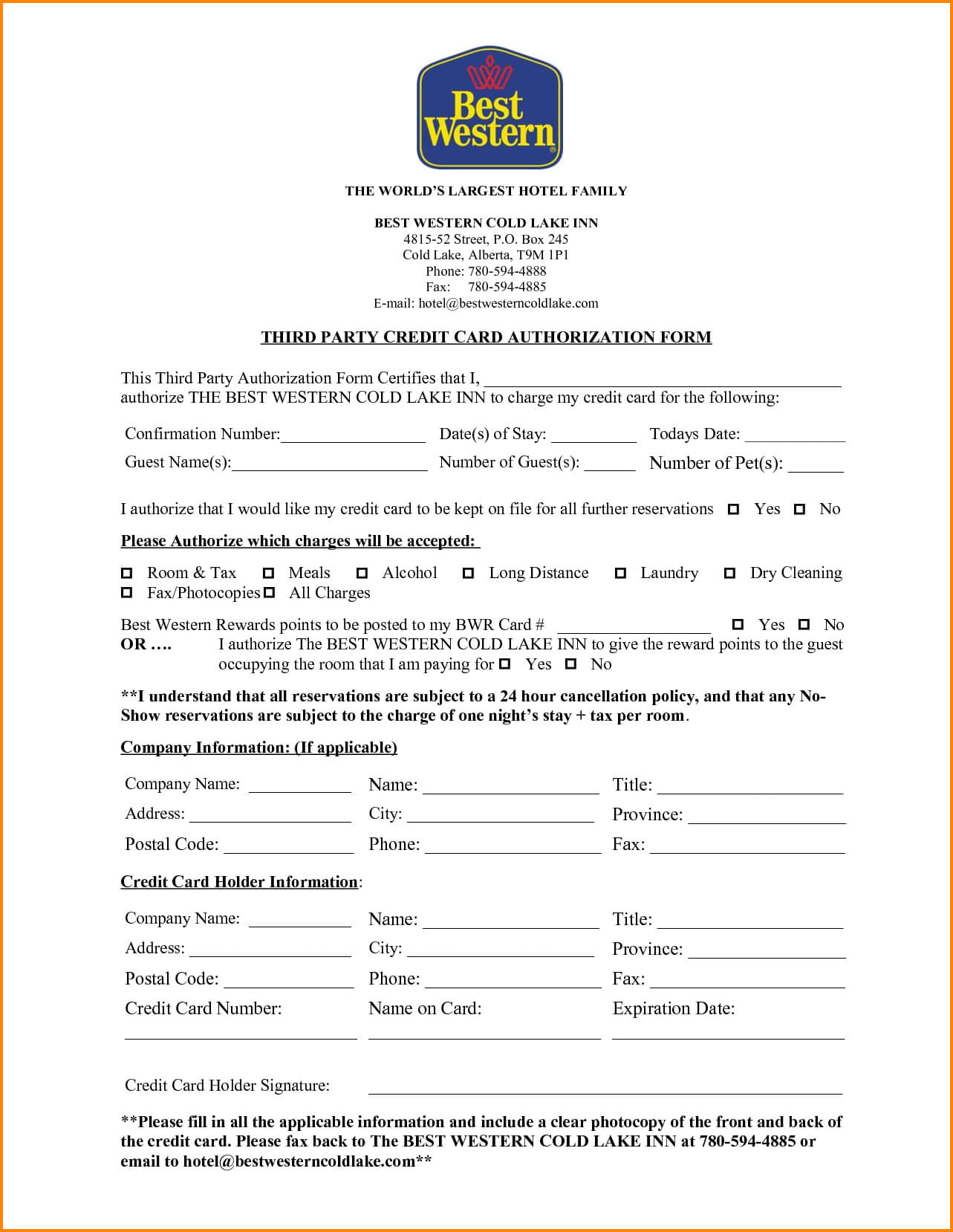6+ Hotel Credit Card Authorization Form | Authorization For Company Credit Card Policy Template
