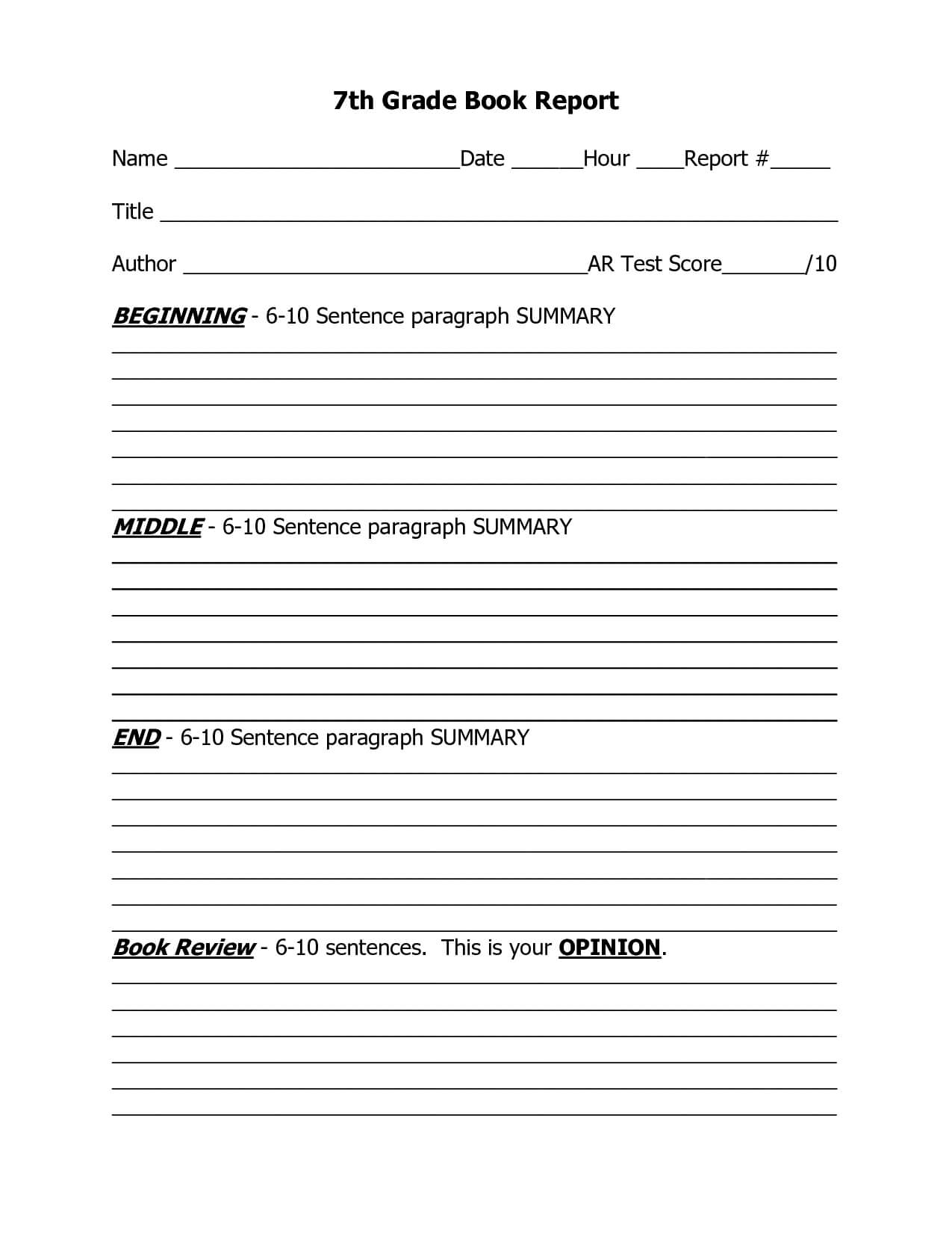 7Th Grade Book Report Outline Template | Book Report Regarding Ar Report Template