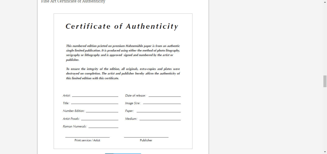 8 Certificate Of Authenticity Templates – Free Samples With Certificate Of Service Template Free