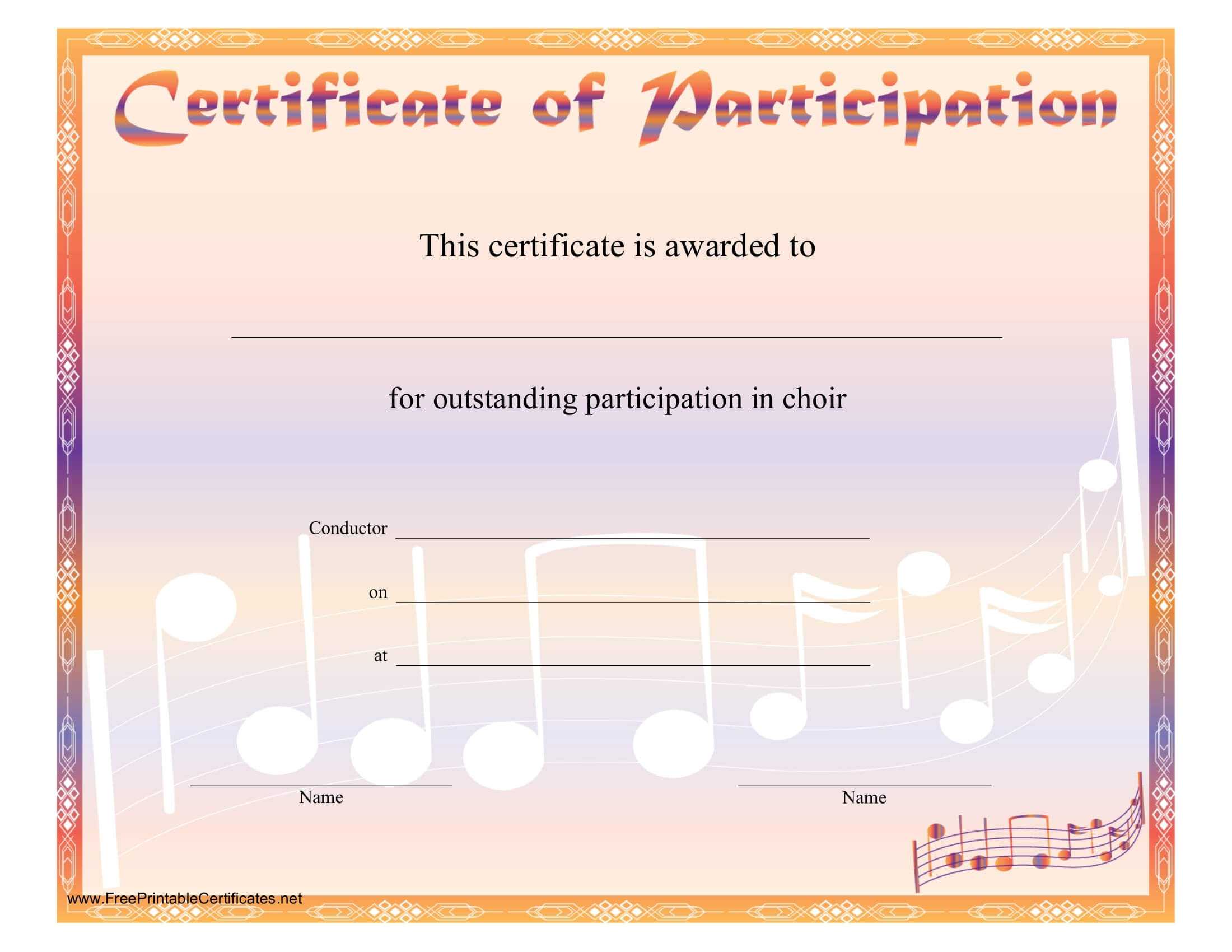 8+ Free Choir Certificate Of Participation Templates - Pdf In Choir Certificate Template