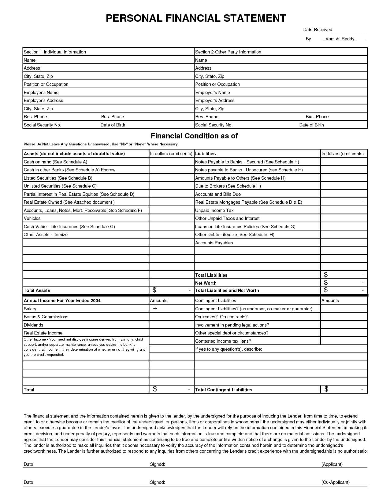 8 Free Financial Statement Templates – Word Excel Sheet Pdf Inside Blank Personal Financial Statement Template