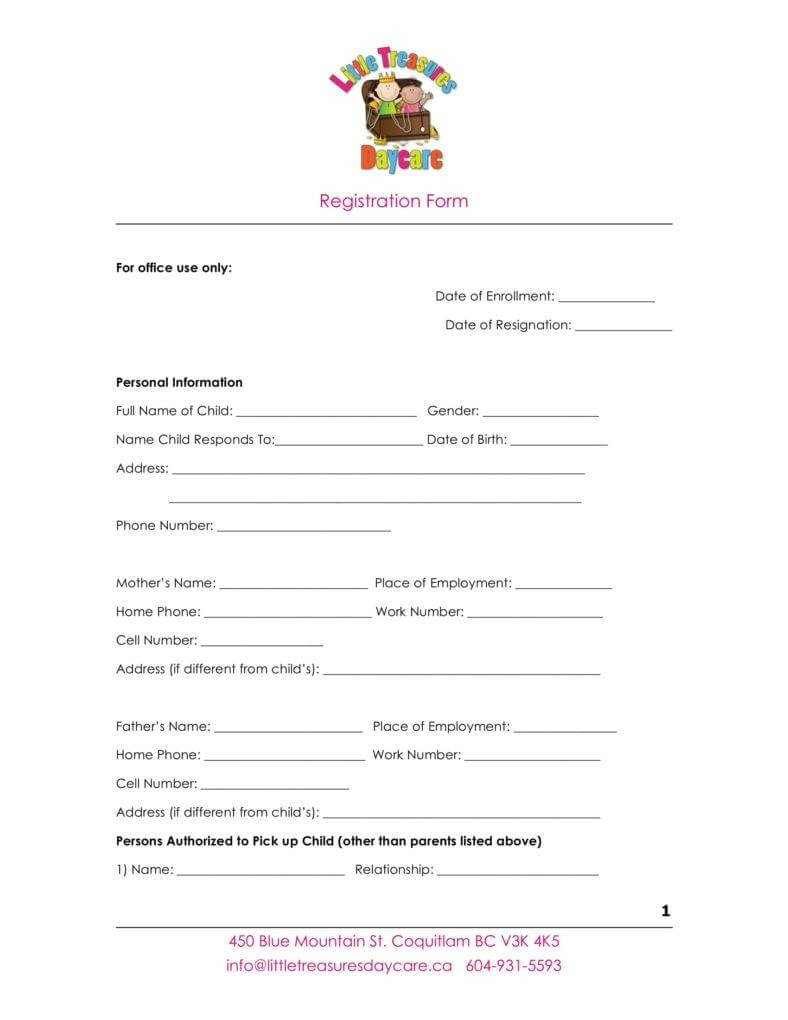 9+ Daycare Application Form Templates – Free Pdf, Doc Format With School Registration Form Template Word