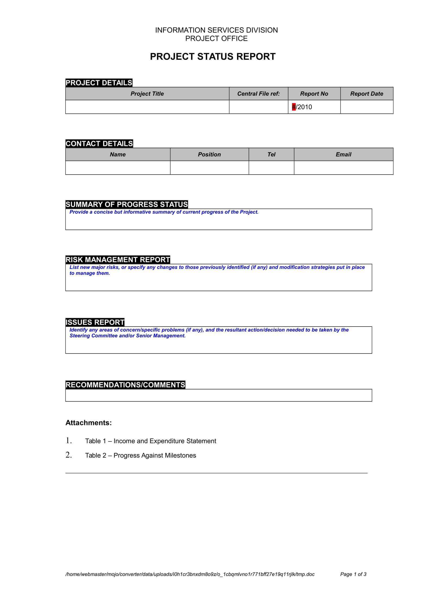 9+ Status Report Examples – Doc, Pdf | Examples Regarding Project Status Report Template Word 2010