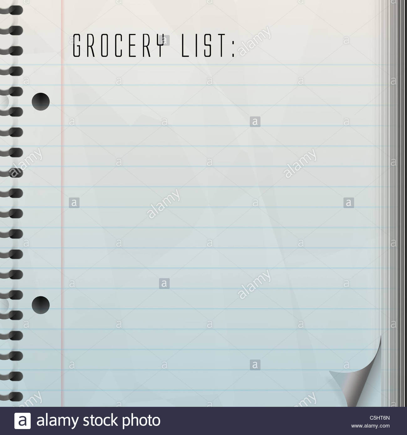 A Blank Grocery List With A Page Curl Stock Photo: 37886205 Regarding Blank Grocery Shopping List Template