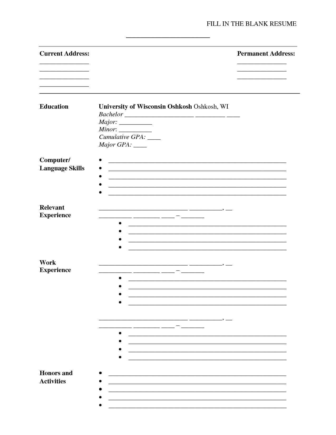 A Cv Template To Fill In | Free Printable Resume, Free Regarding Blank Resume Templates For Microsoft Word