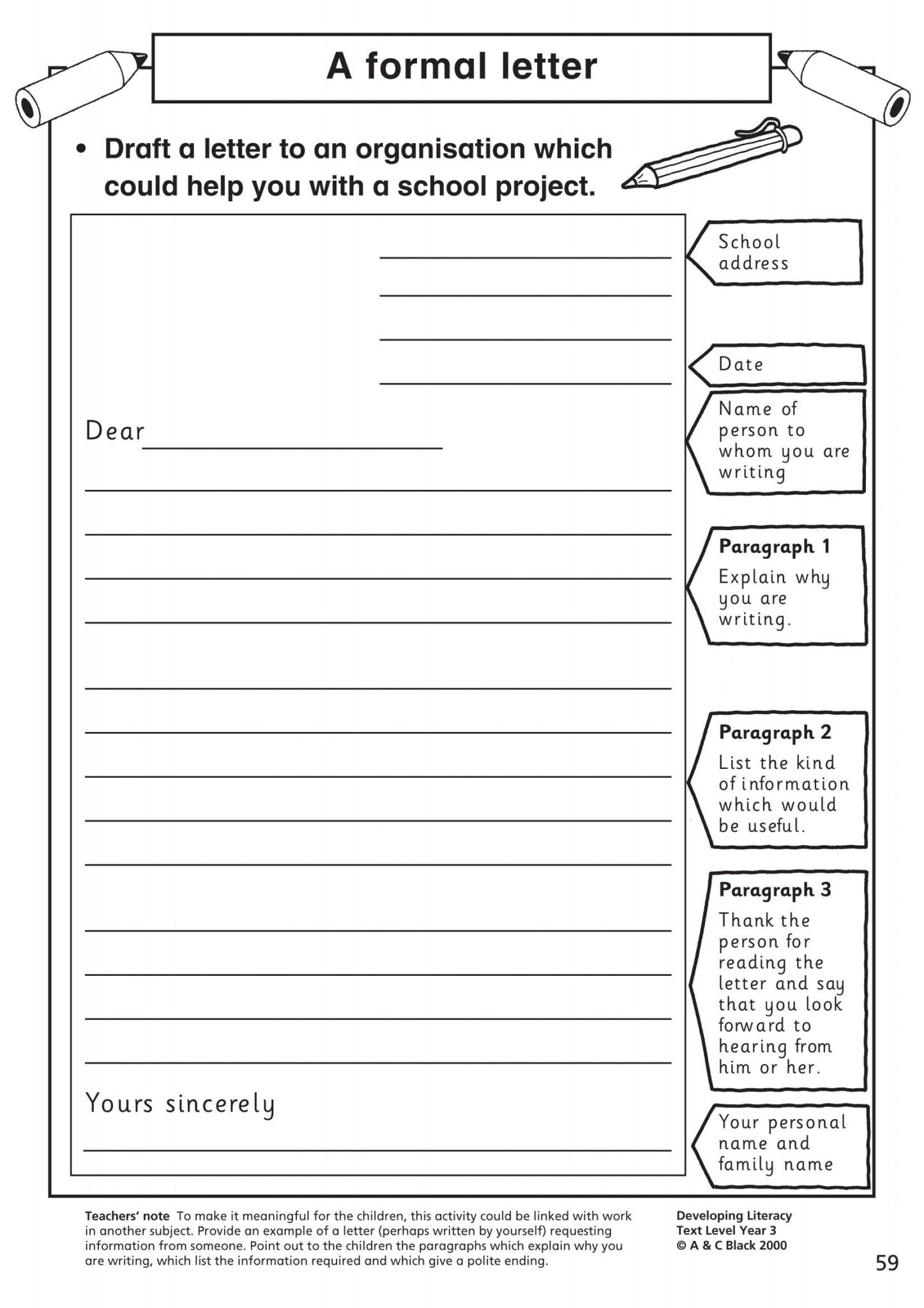 student writing template