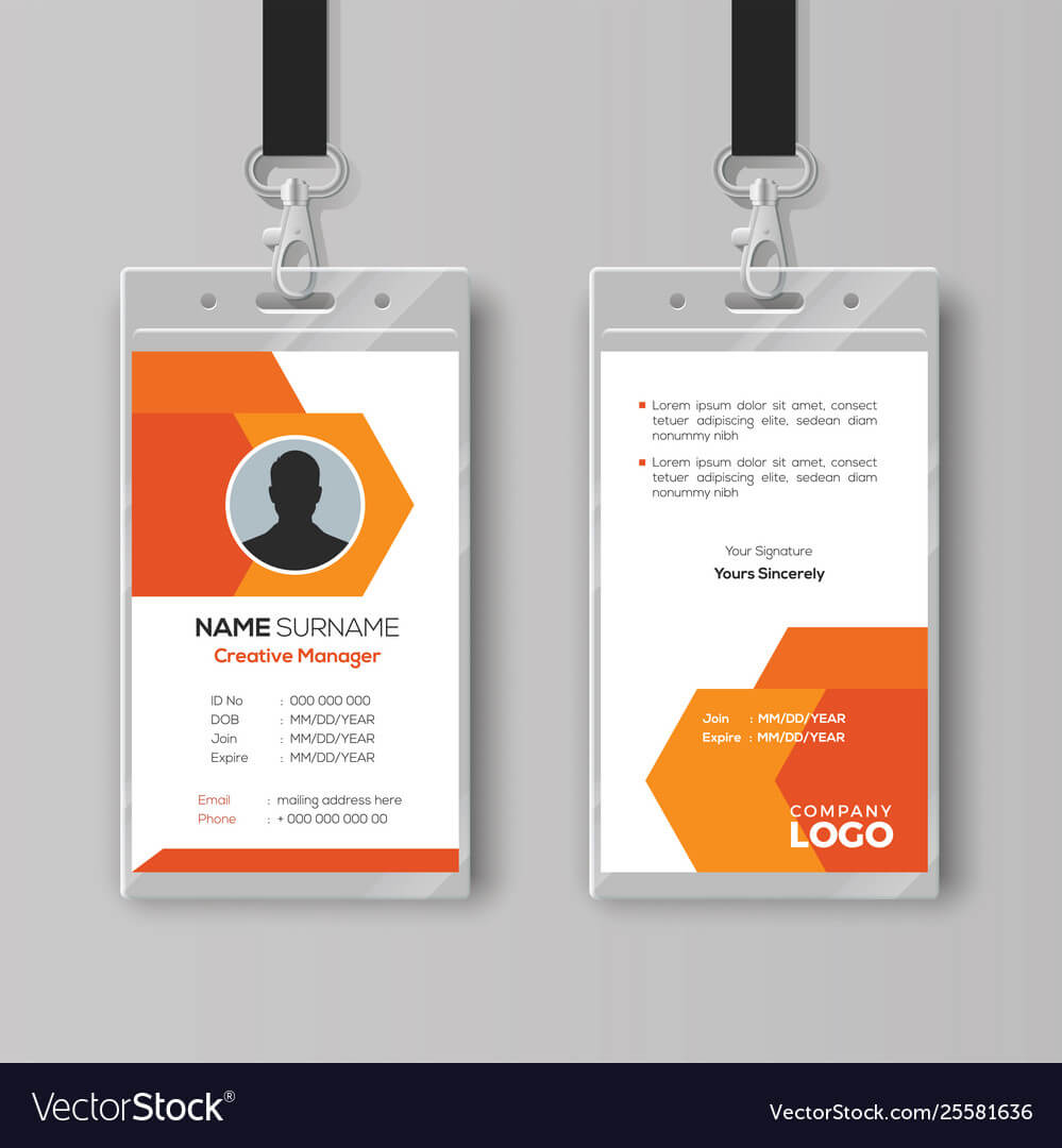 Abstract Orange Id Card Design Template With Company Id Card Design Template