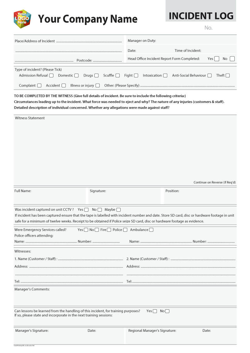 Accident, Injury, Incident Report Log Templates For In Incident Report Log Template