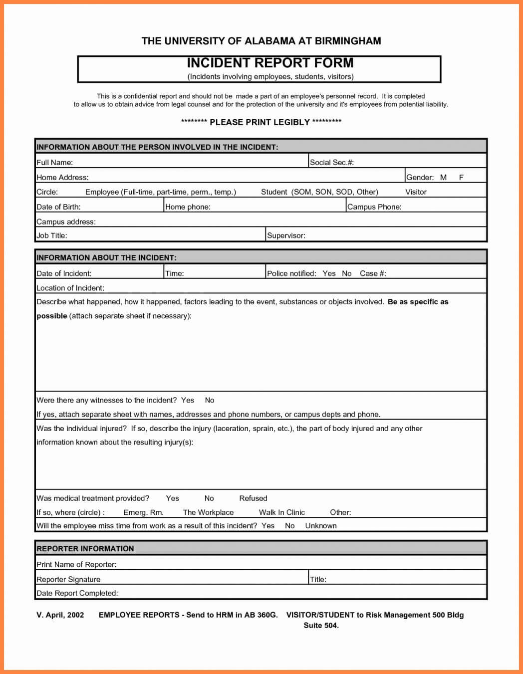 Accident Report Forms Te Lovely Employee Injury Form Intended For Incident Report Form Template Word