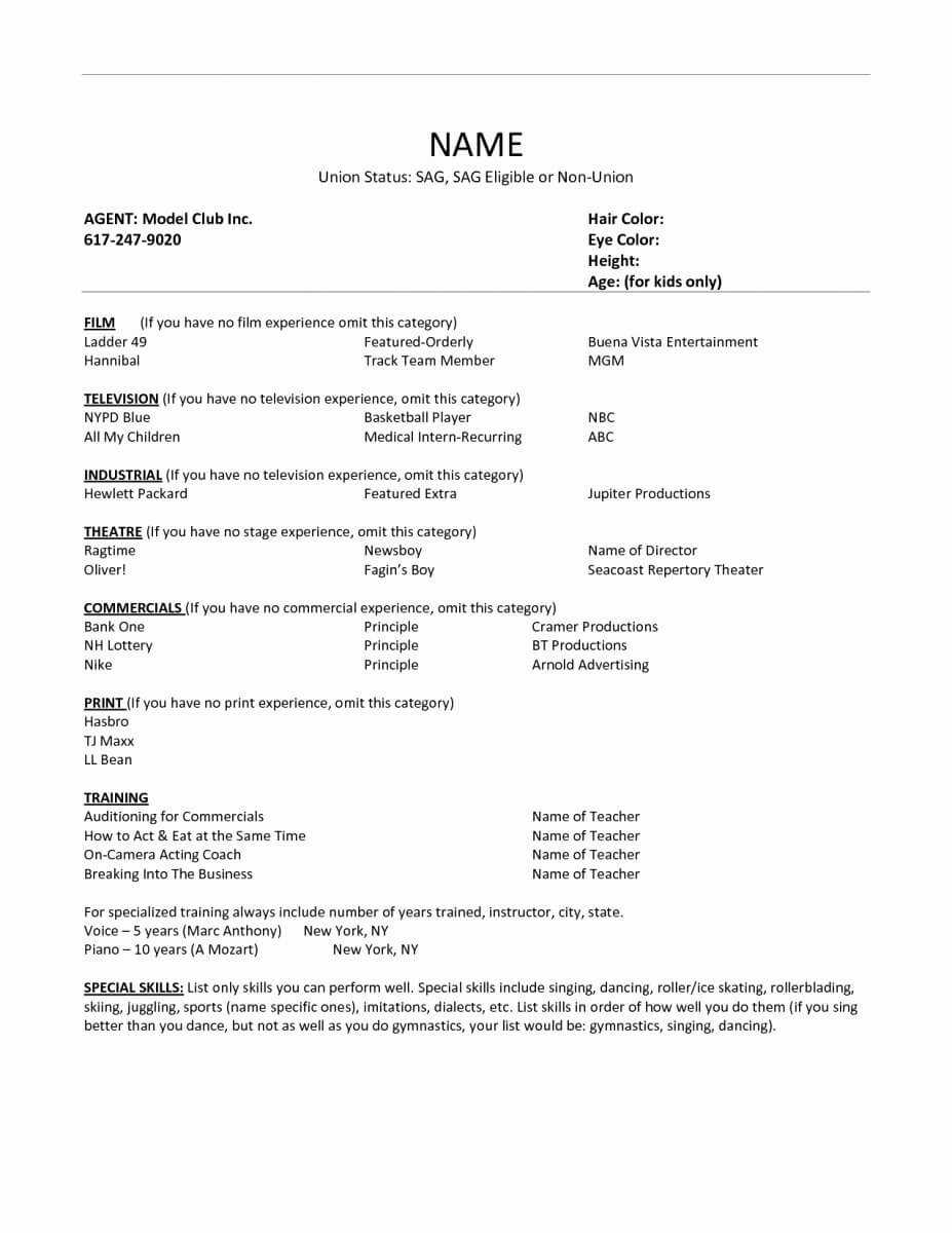 Acting Resume Template For Microsoft Word Fresh Free 18 With Theatrical Resume Template Word