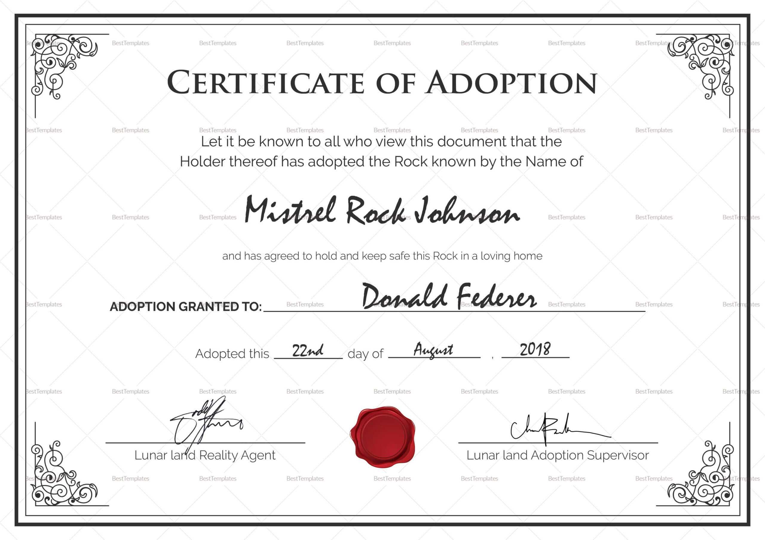 Adoption Birth Certificate Template | Certificate Templates Regarding Pet Adoption Certificate Template