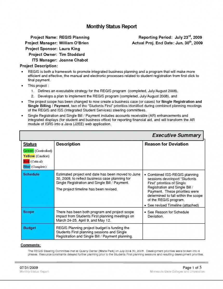 Amazing Project Management Status Report Template Ideas In Monthly Status Report Template