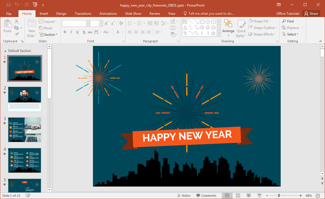 Animated Happy New Year City Fireworks Powerpoint Template Throughout Powerpoint Default Template