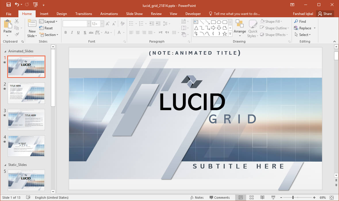Animated Lucid Grid Powerpoint Template Throughout Powerpoint Replace Template