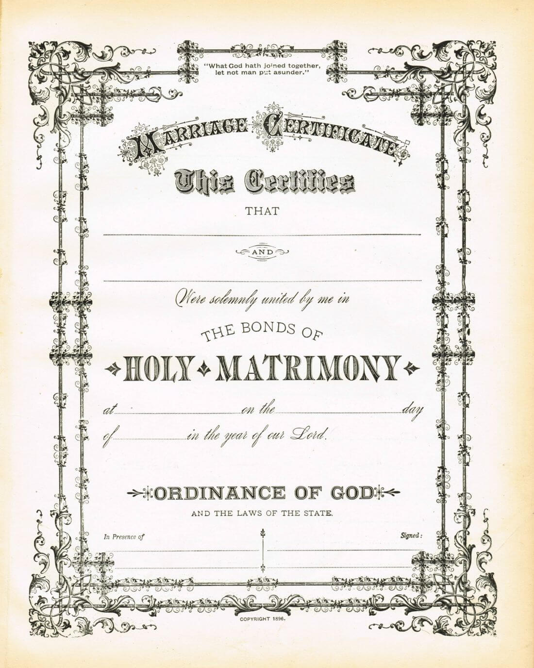 Antique Certificate Of Marriage Printable | Wedding In Blank Marriage Certificate Template
