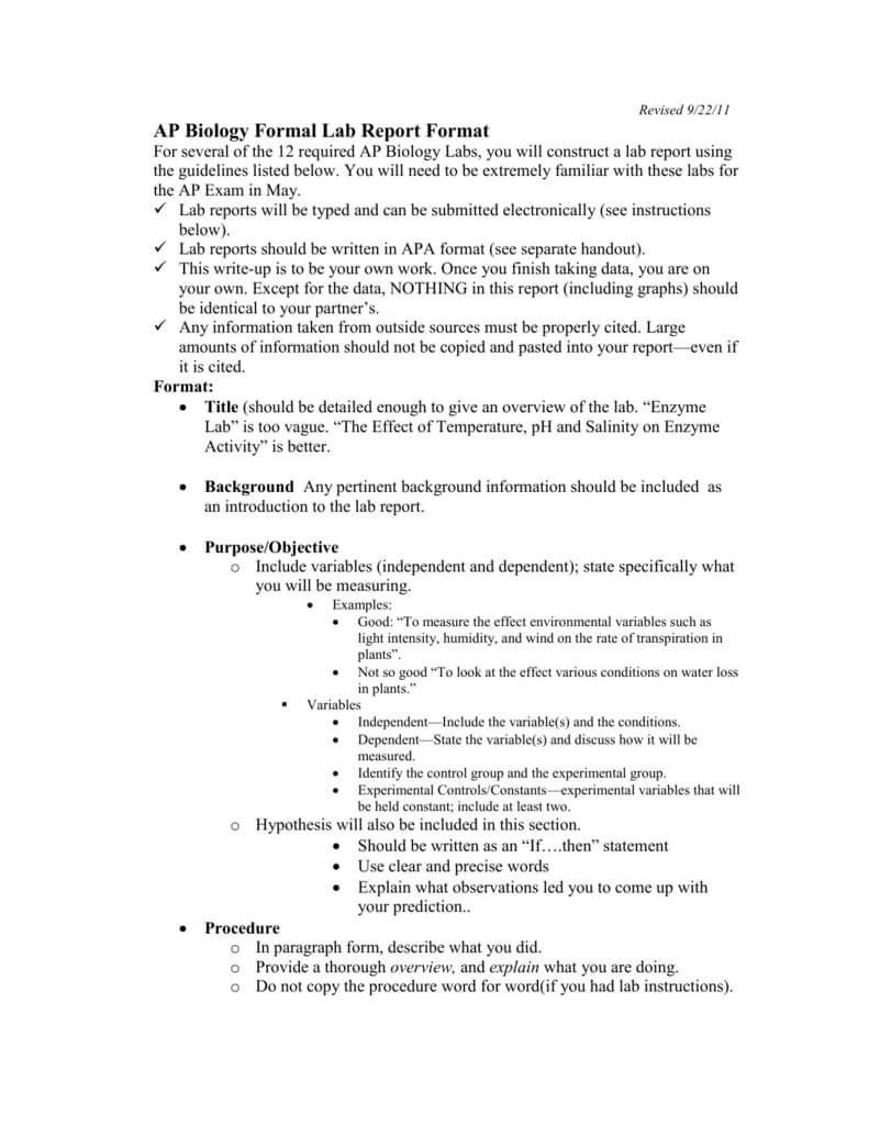 Ap Biology Formal Lab Report Format Inside Biology Lab Report Template