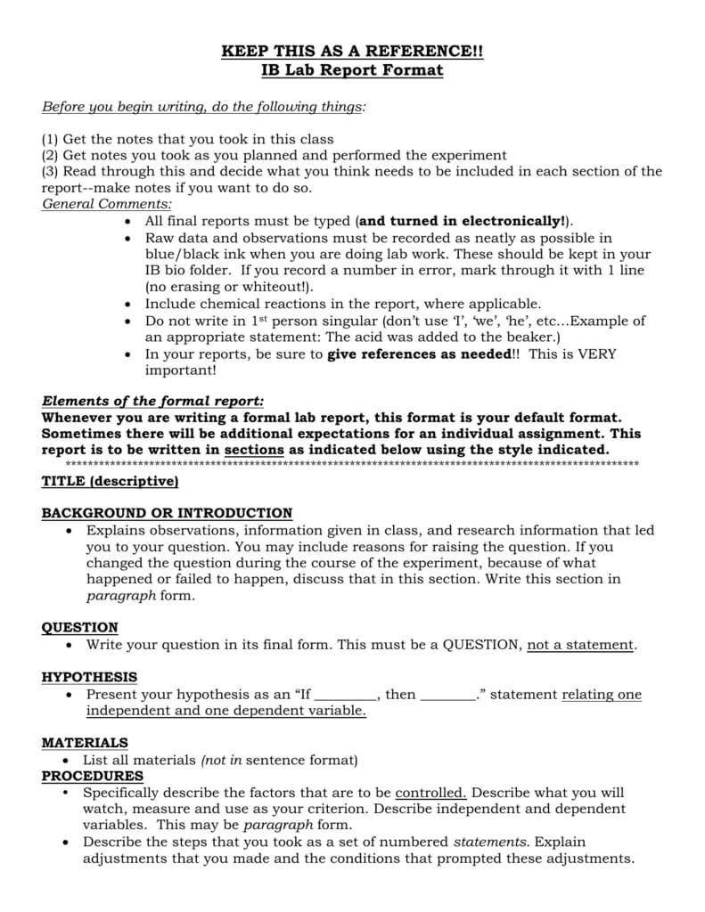 Ap/ib Lab Report Format With Ib Lab Report Template