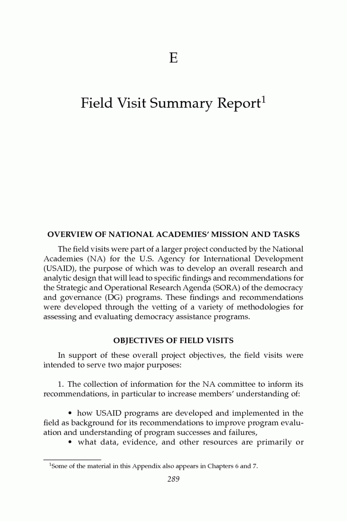 Appendix E: Field Visit Summary Report | Improving Democracy Inside Evaluation Summary Report Template