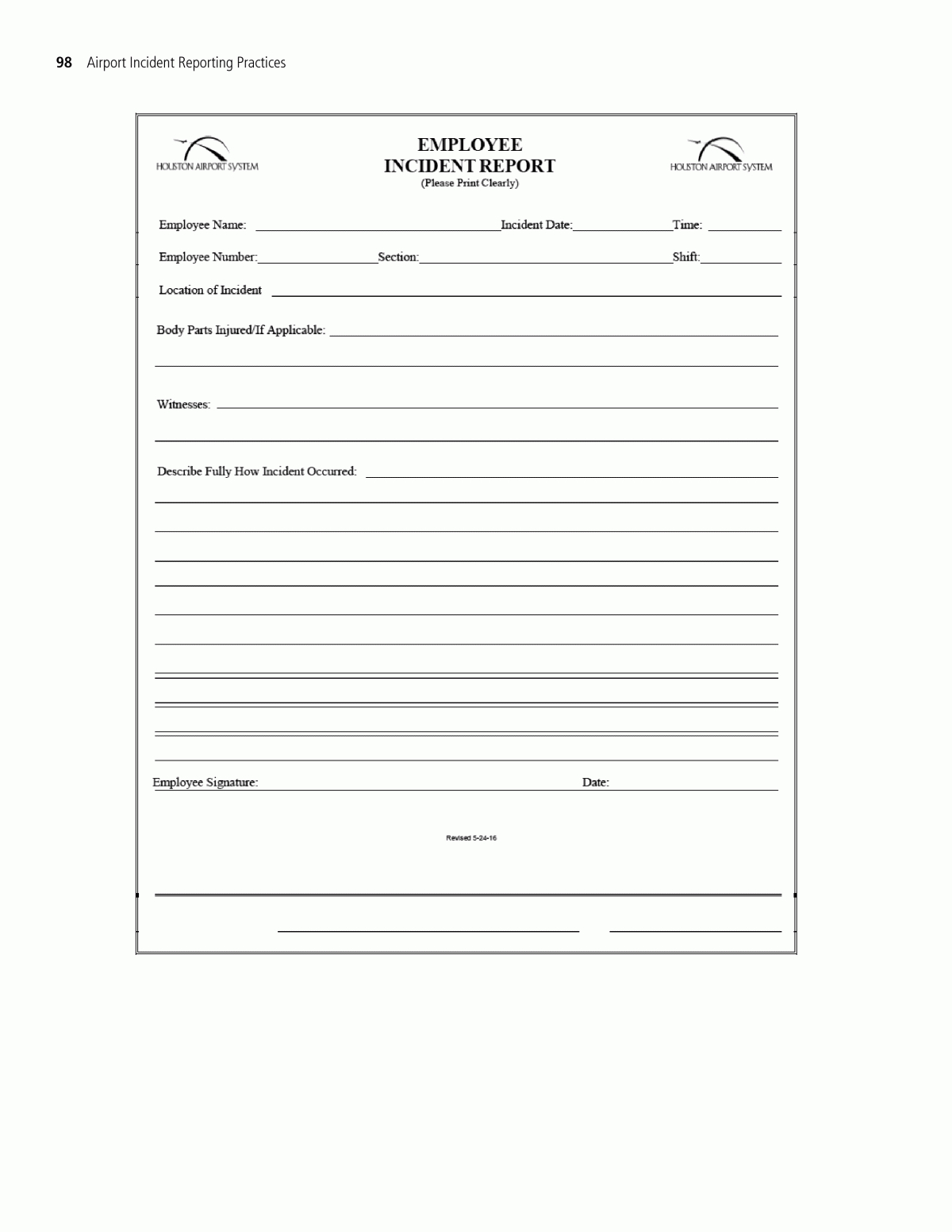 Appendix H - Sample Employee Incident Report Form | Airport Pertaining To Incident Report Book Template