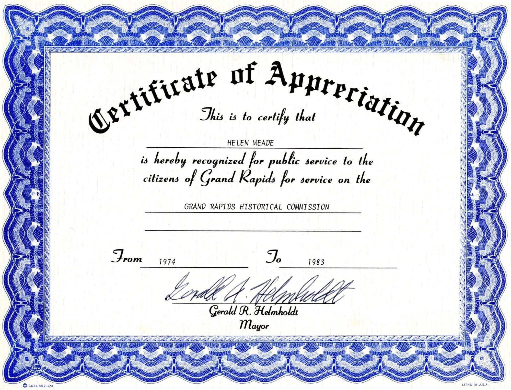 Appreciation Certificate Templates Free Download Within Free Template For Certificate Of Recognition