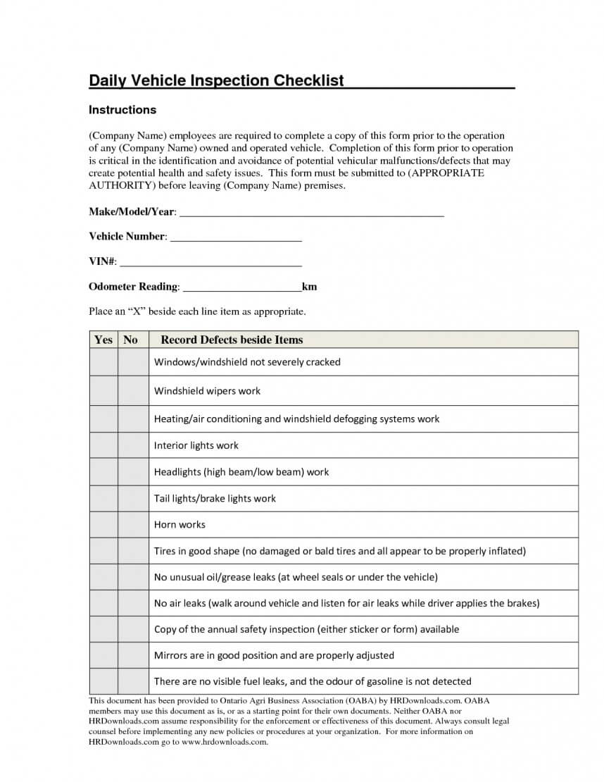 Archaicawful Daily Vehicle Inspection Report Template Ideas In Annual Health And Safety Report Template