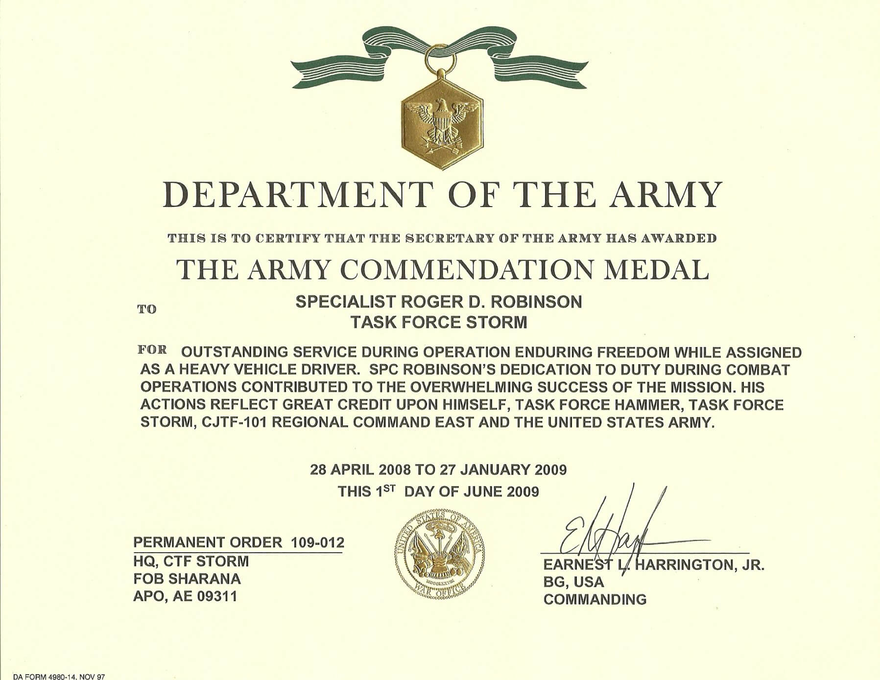 Army Achievement Medal Certificate Template With Regard To Certificate Of Achievement Army Template