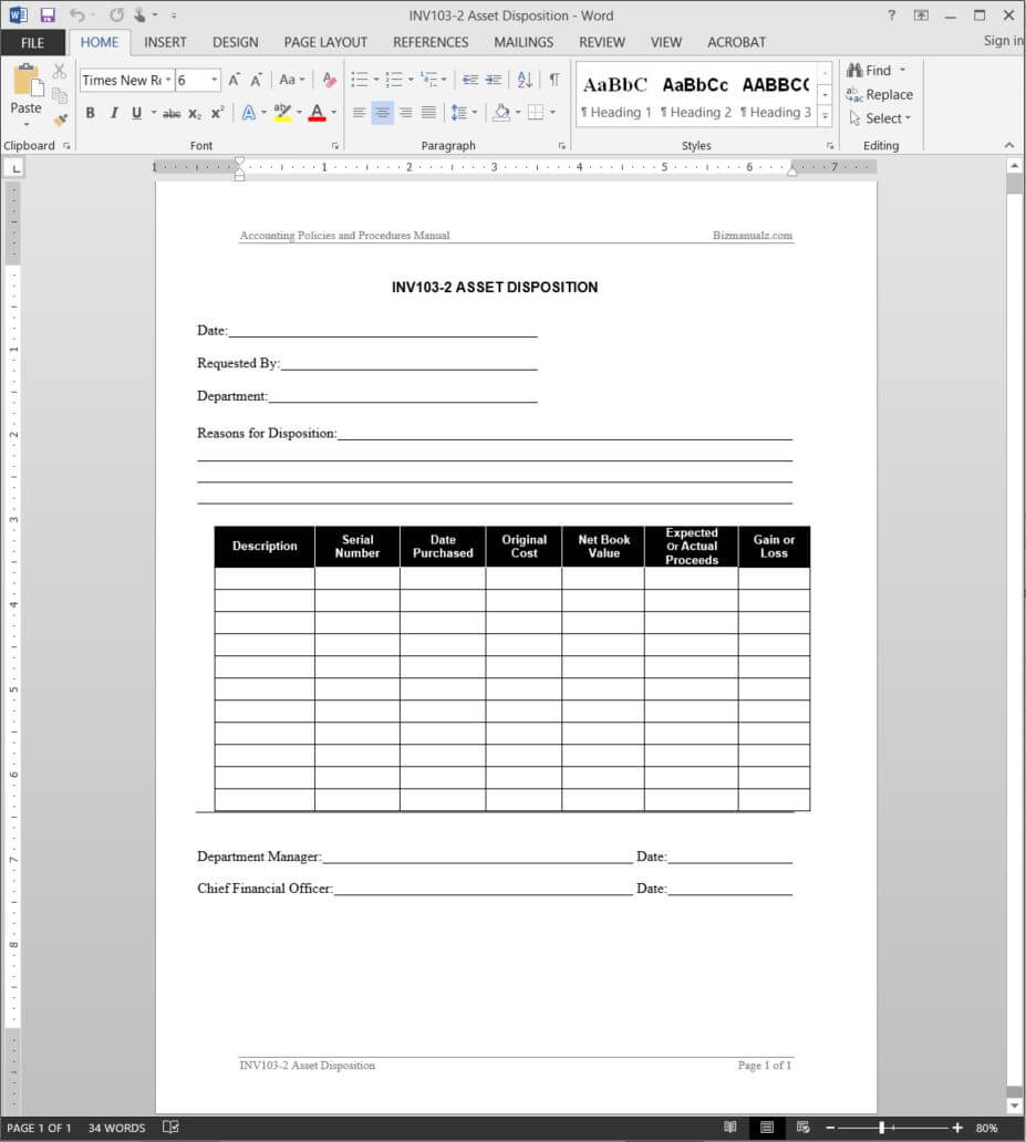 Asset Disposition Report Template | Inv103 2 In Capital Expenditure Report Template