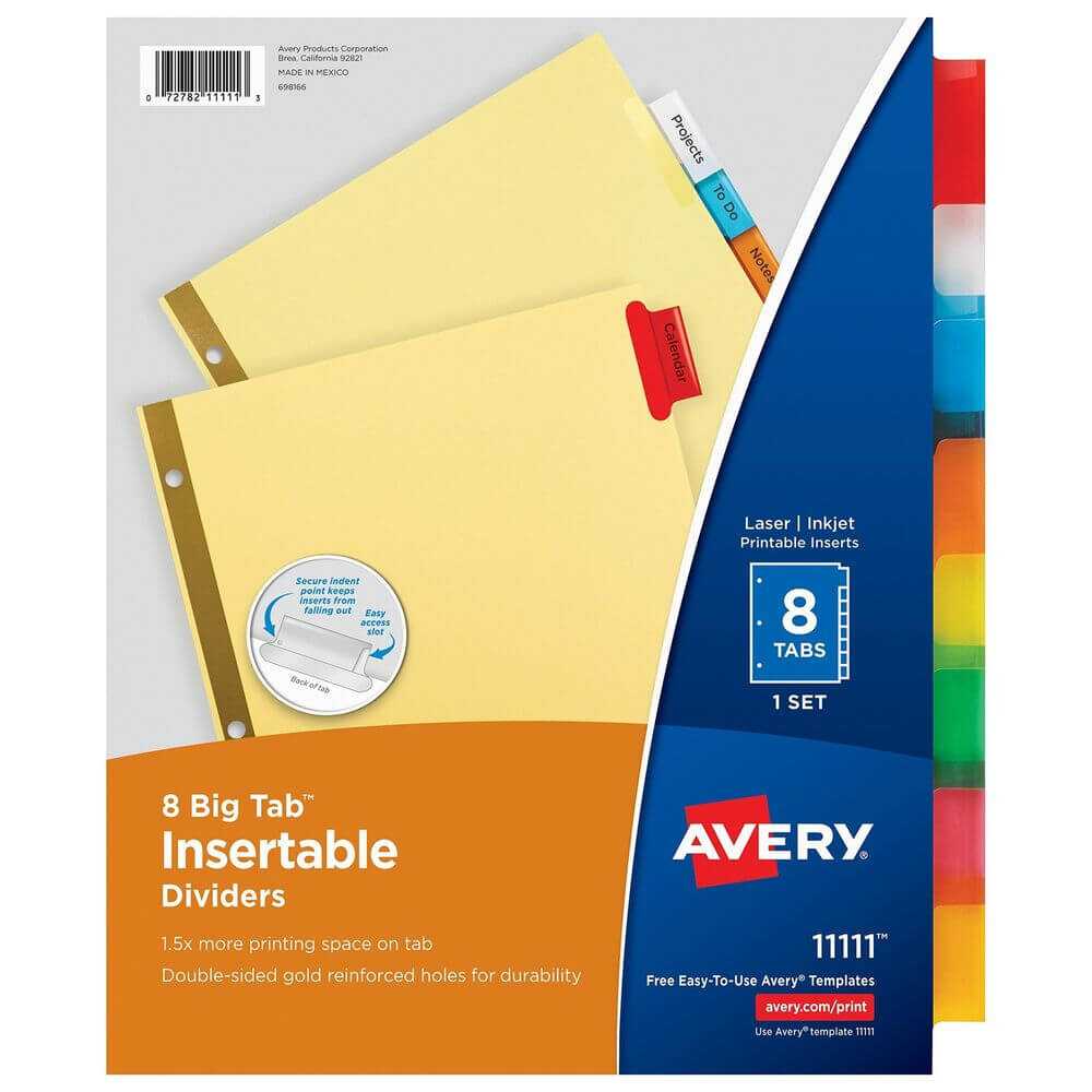 Avery 8 Tab Binder Dividers, Insertable Multicolor Big Tabs, 8 Set (11111)  72782111113 | Ebay Throughout 8 Tab Divider Template Word