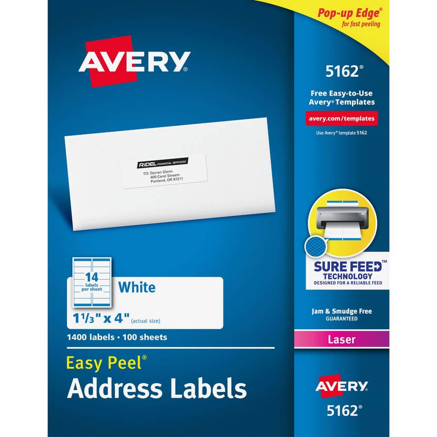 Avery® Easy Peel(R) Address Labels, Sure Feed(Tm) Technology, Permanent  Adhesive, 1 1/3" X 4", 1,400 Labels (5162) – Permanent Adhesive – 4" Width  X 1 Regarding Labels 8 Per Sheet Template Word