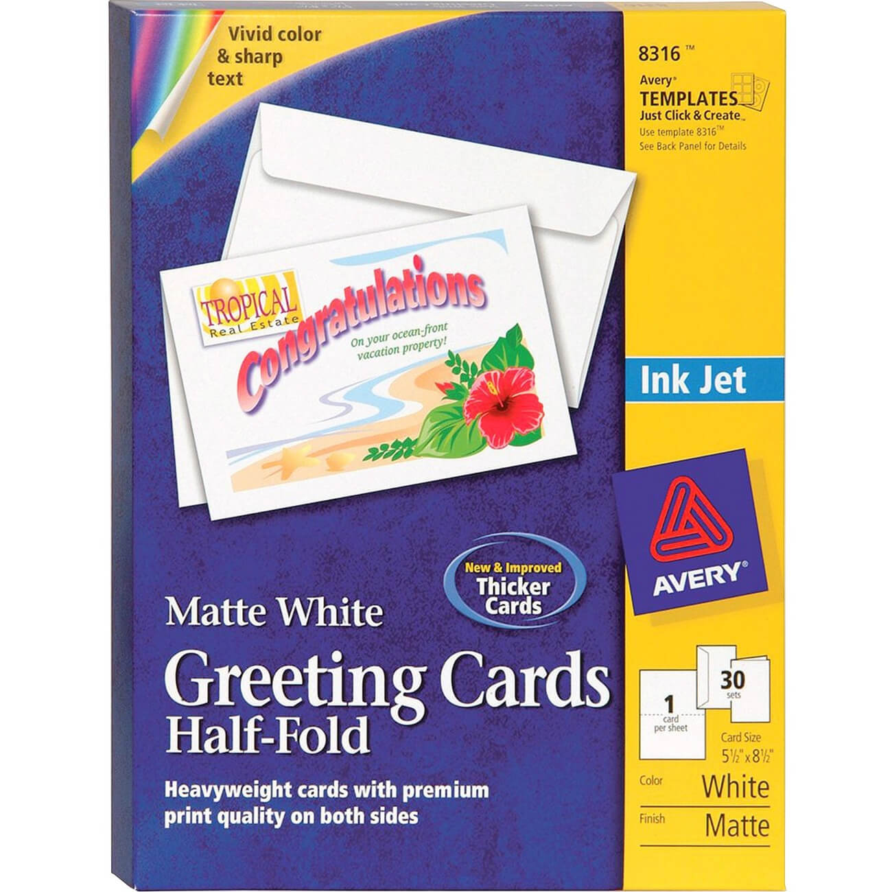 Avery® Half Fold Greeting Cards, Matte, 5 1/2" X 8 1/2", 30 Cards/envelopes  (8316) – 8 1/2" X 5 1/2" – Matte – 30 / Box – White Inside Half Fold Greeting Card Template Word