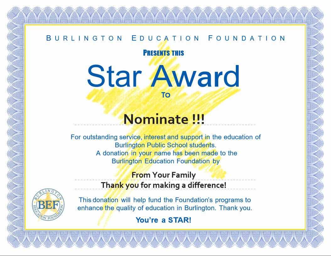 Award Certificate Template Free Fresh Star Awards Burlington Regarding Star Award Certificate Template