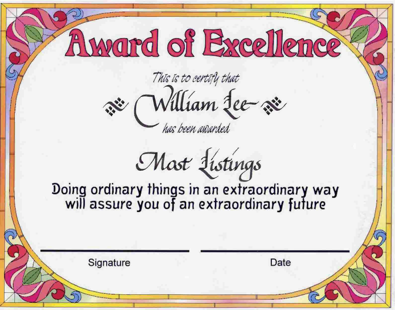 Award Certificates | Award Of Excellence Certificate Award Within Certificate Templates For School