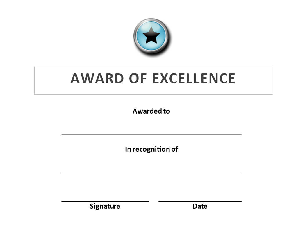 Award Of Excellence Certificate | Templates At Regarding Certificate Of Appearance Template