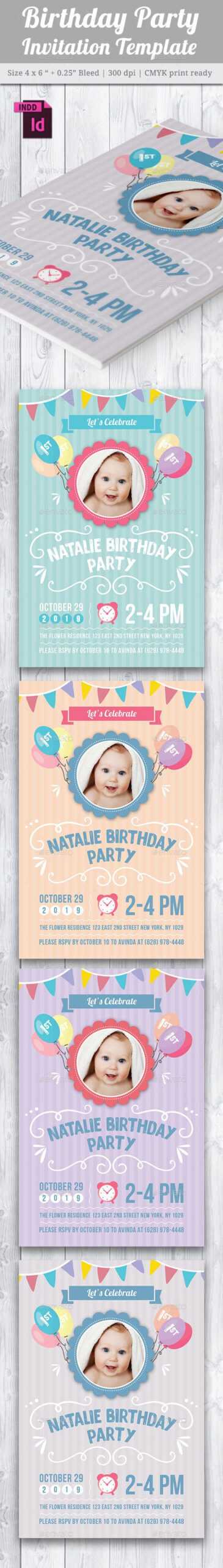 Baby Birthday Card Design Template Indesign Indd | Card With Regard To Indesign Birthday Card Template