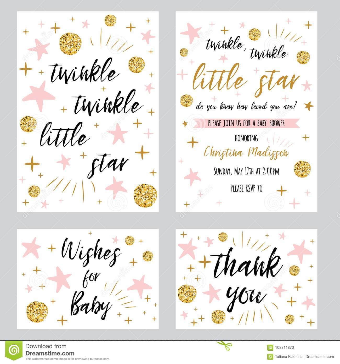 Baby Shower Girl Templates Twinkle Twinkle Little Star Text Within Template For Baby Shower Thank You Cards