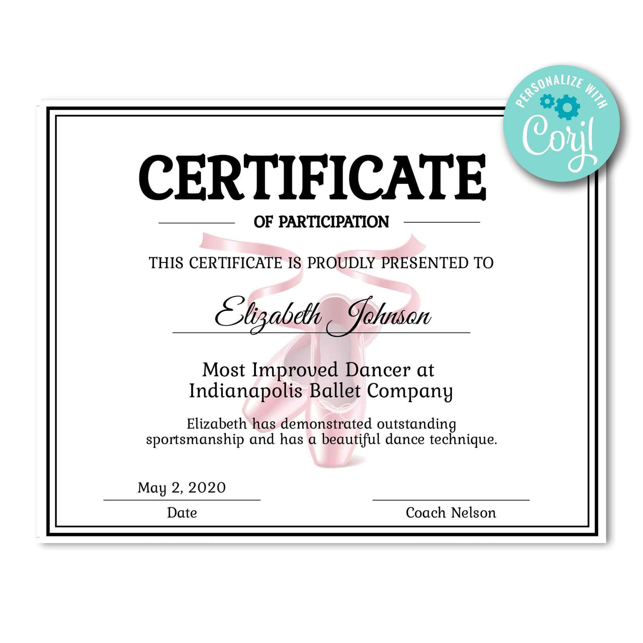 Ballet Certificate | Dance Technique, Certificate Templates Within Hockey Certificate Templates