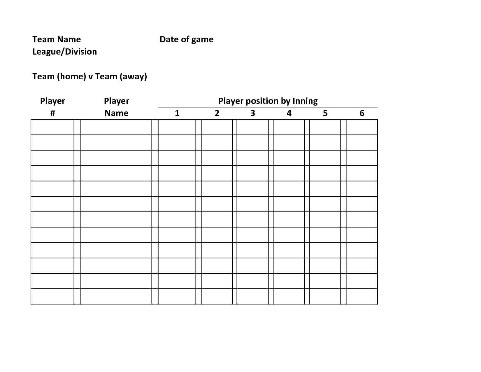Baseball+Team+Roster+Template | Baseball Lineup, Football In Softball Lineup Card Template