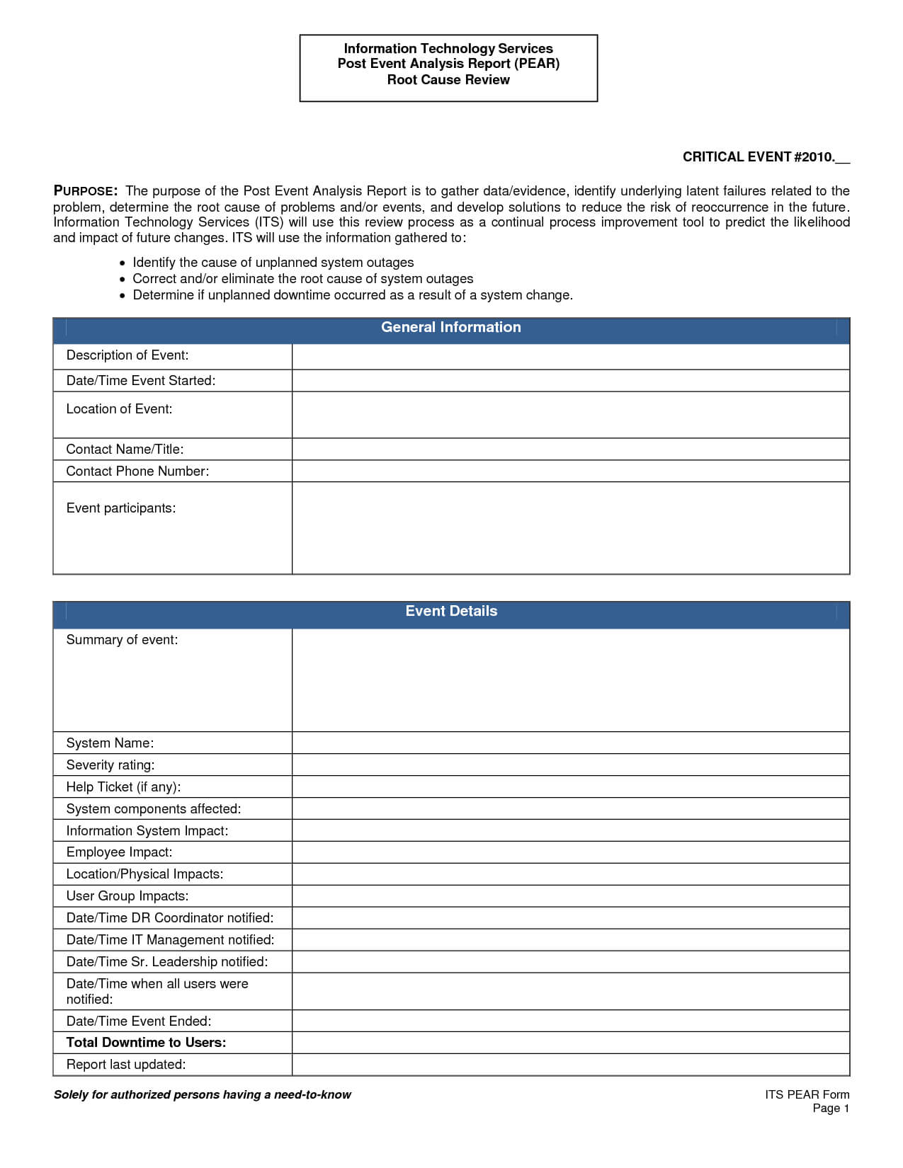 Basic Root Cause Post Event Analysis Report Template : V M D With Regard To Root Cause Report Template