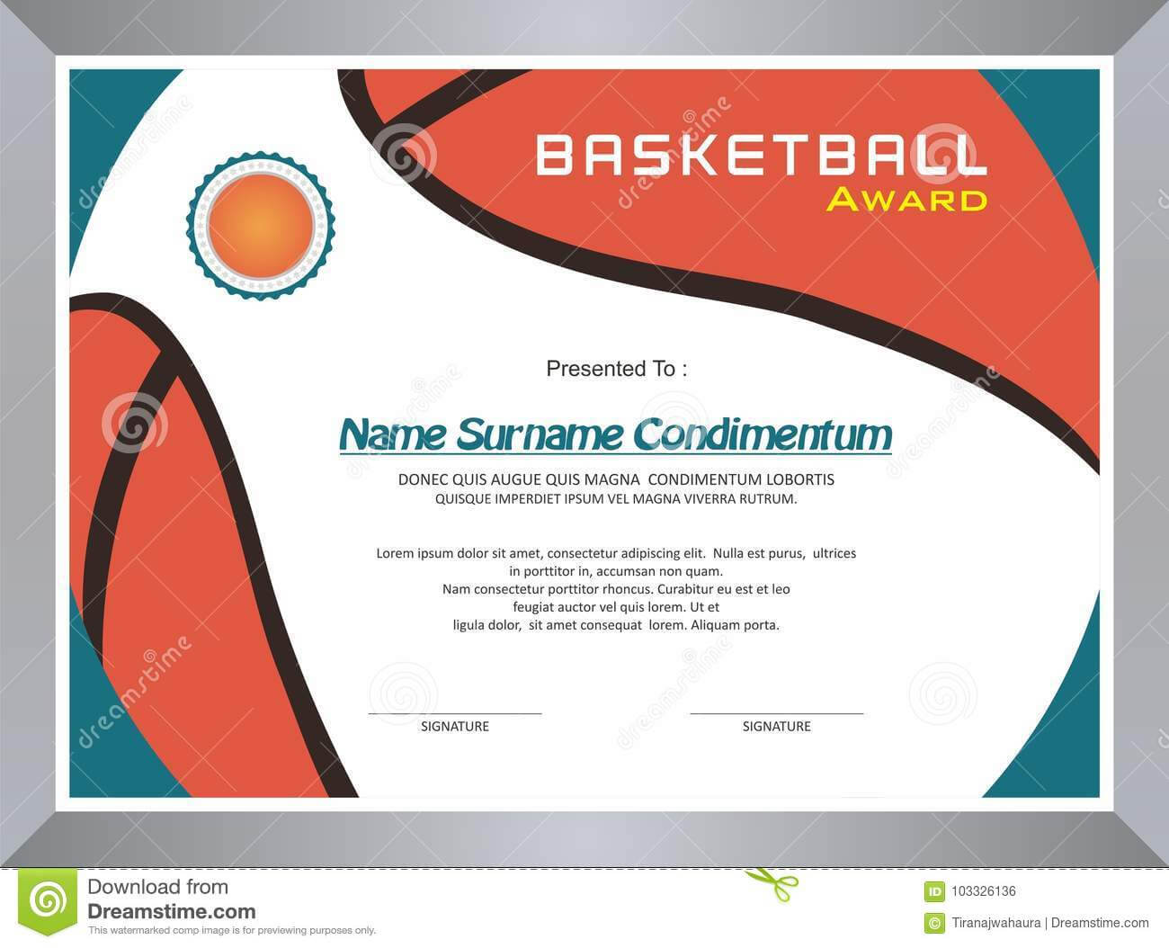Basketball Award, Diploma Template Design Stock Vector Pertaining To Basketball Certificate Template