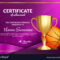 Basketball Certificate Diploma With Golden Cup Regarding Basketball Certificate Template