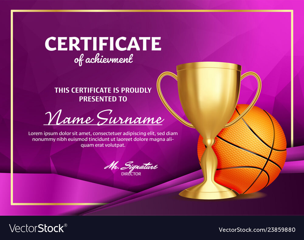 Basketball Certificate Diploma With Golden Cup Regarding Basketball Certificate Template