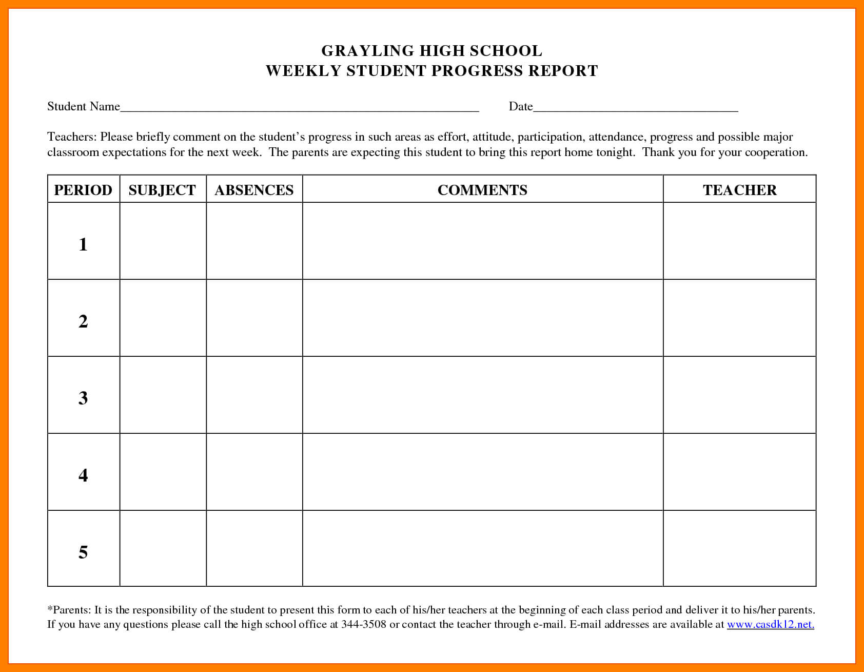 Beautiful Student Progress Report Template Ideas Format High With Regard To High School Progress Report Template