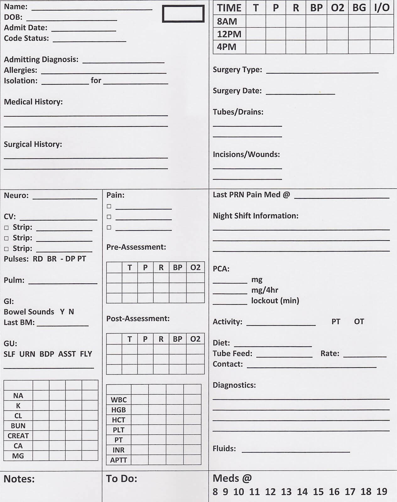 Bedside Nursing Documentation Sheet | Nursing Documentation With Nursing Handoff Report Template