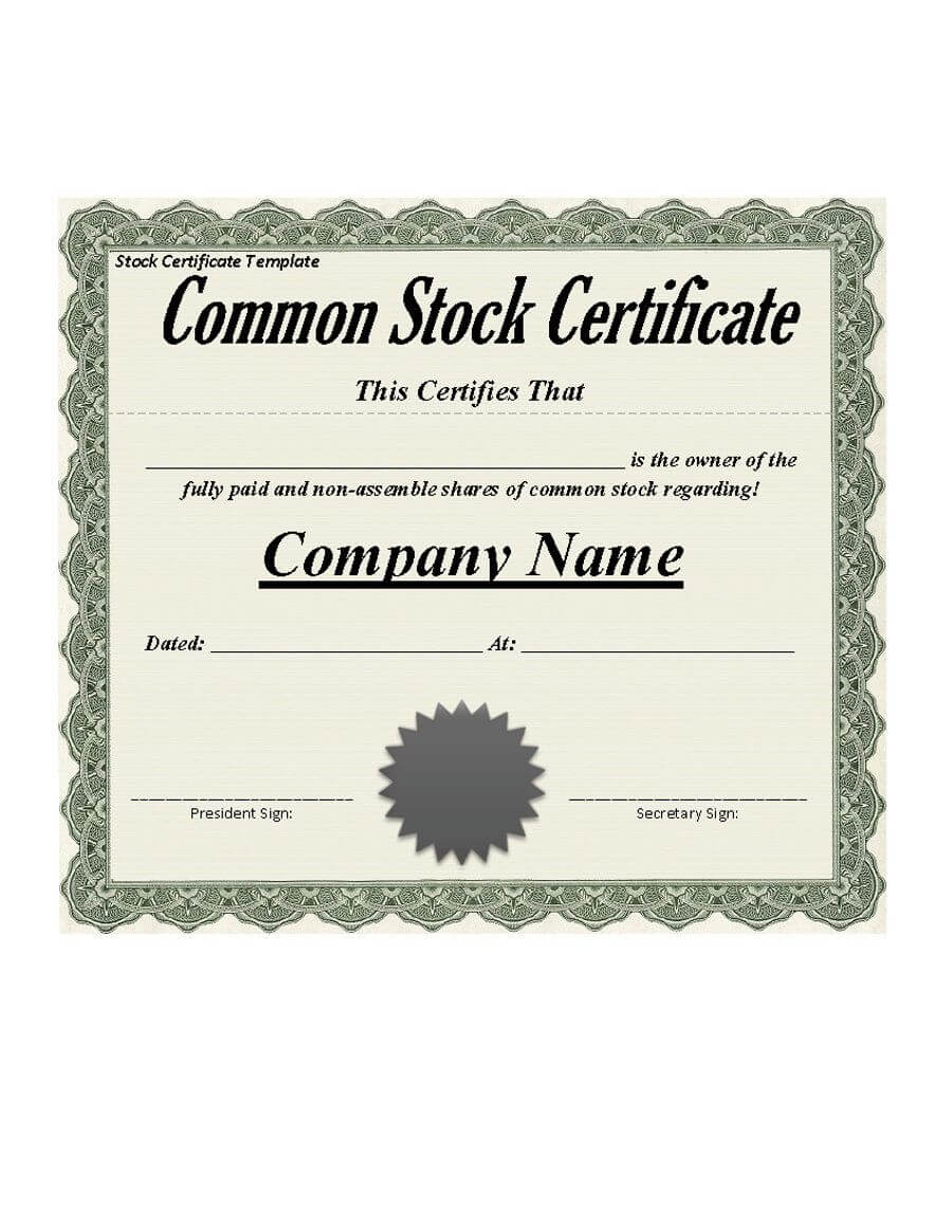 Best 3+ Stock Certificate Template Format Excel – You Regarding Template For Share Certificate