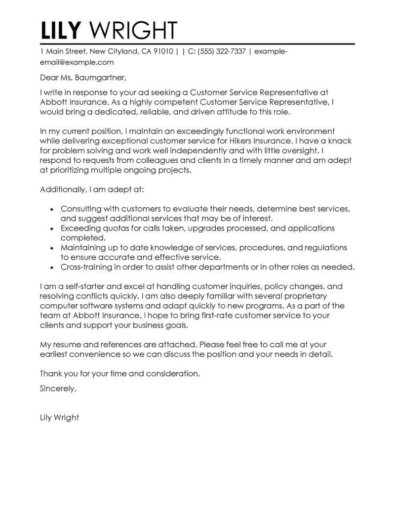 Best Customer Service Representative Cover Letter Examples Inside Service Job Card Template