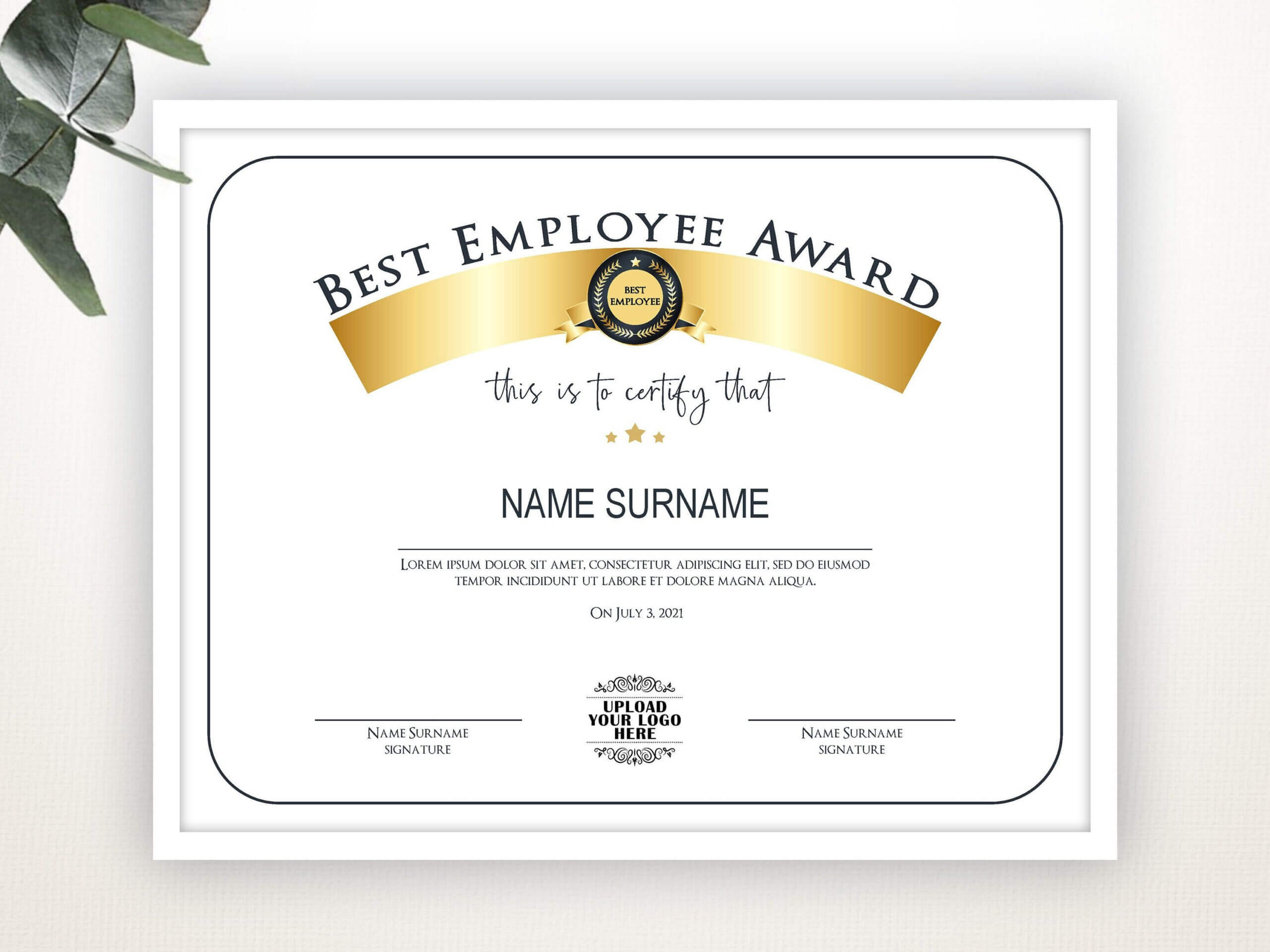 Best Employee Award, Employee Award Template, Editable Logo Inside Best Employee Award Certificate Templates