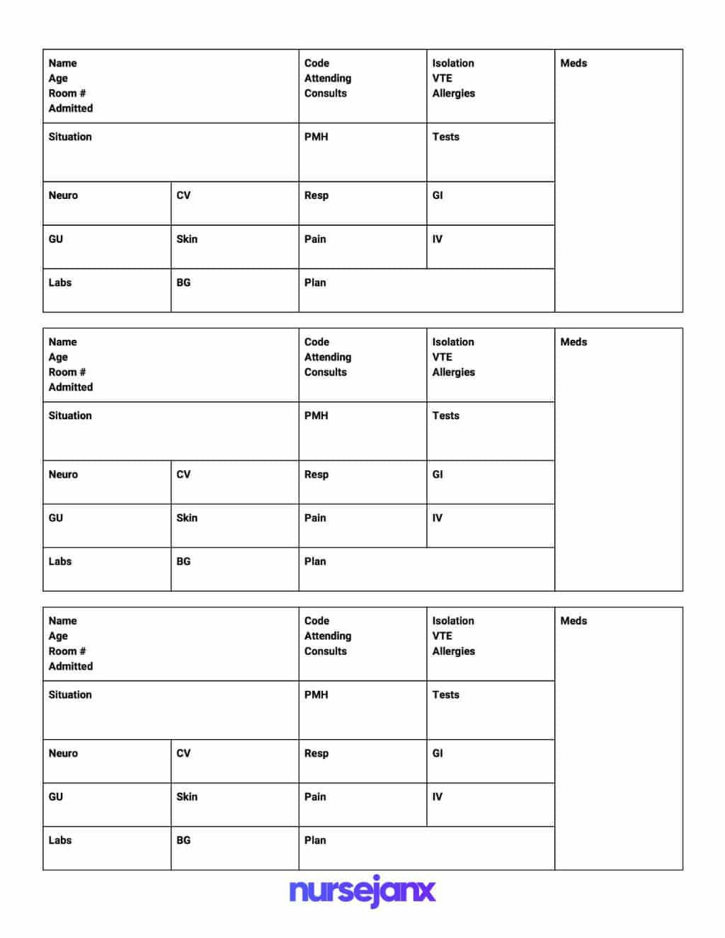 Best Free Sbar & Brain Nursing Report Sheets/templates Within Nursing Assistant Report Sheet Templates