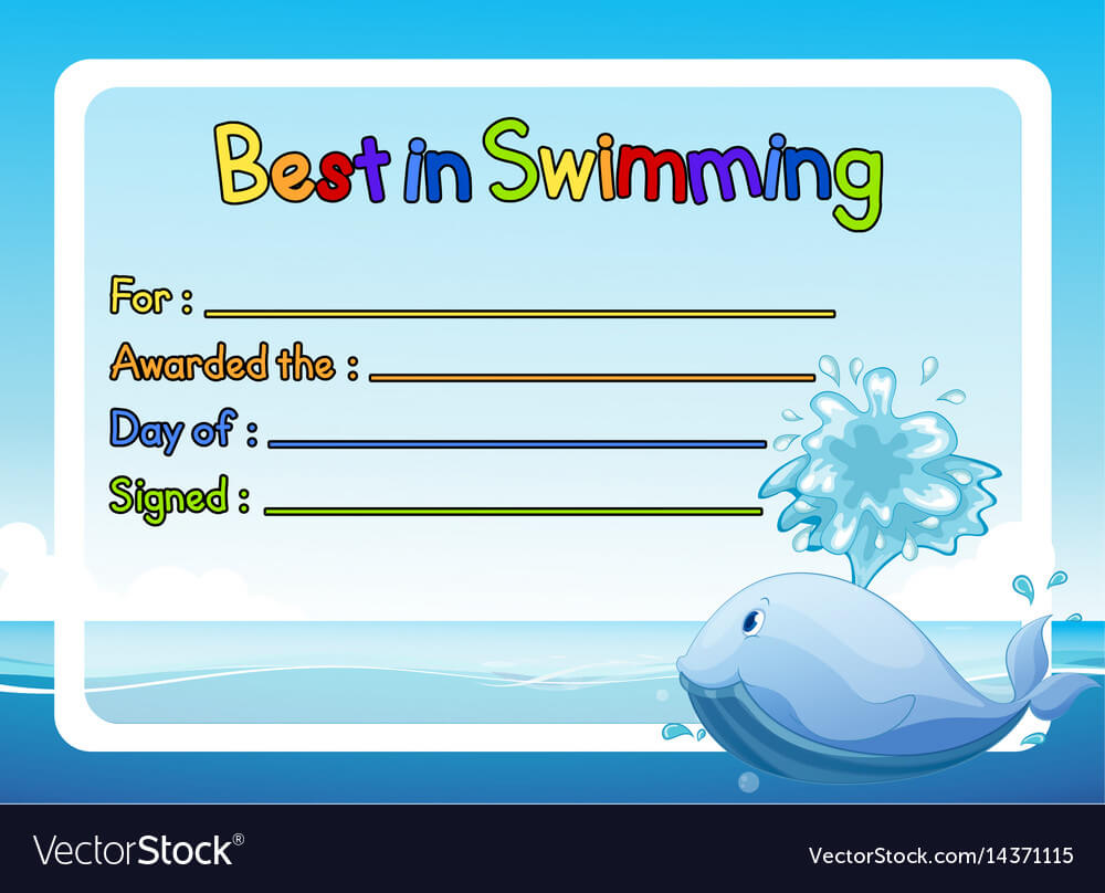 Best In Swimming Award Template With Whale In In Swimming Certificate Templates Free